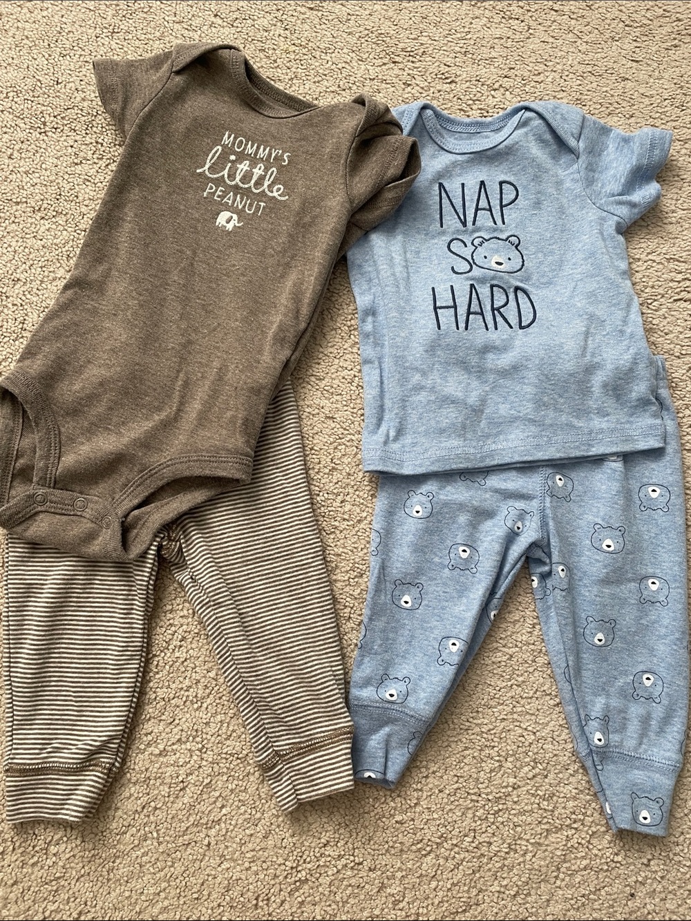 Mommy's Little Peanut & Nap Hard Baby Two-Piece Sets - Brown & Light Blue